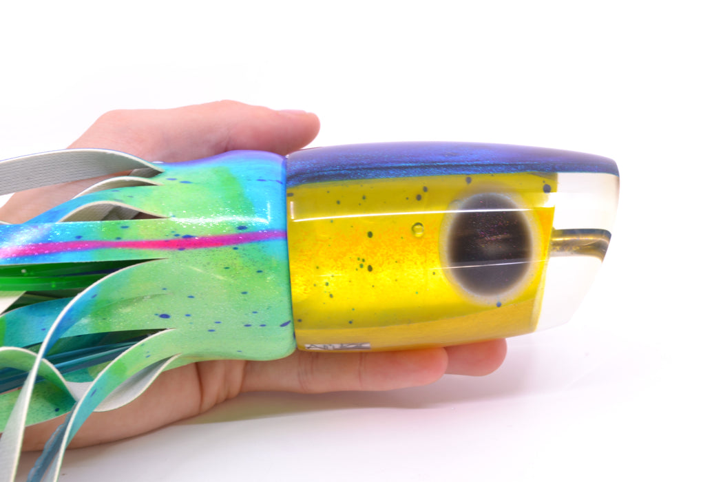 Ali'i Kai Lures Yellow Mahi Blue Back XL Kill Switch 14" 12.8oz Fire Tailz Vinyl Mad Mahi