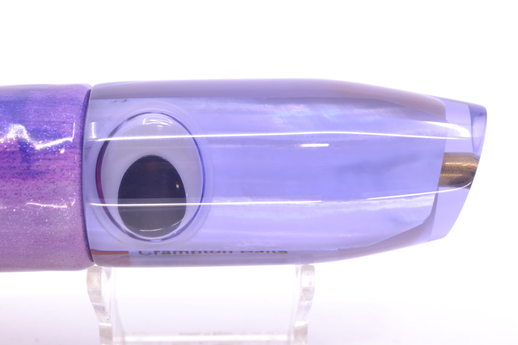 Crampton Baits Purple Resin Real MOP Doll Eyes Plunger 12" 7oz Fire Tailz Purple Eclipse