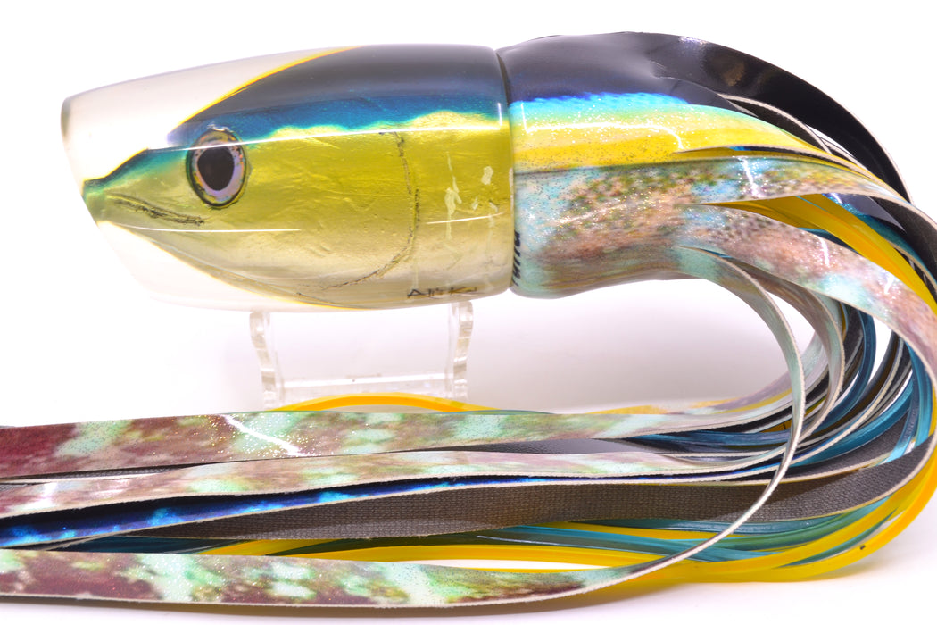 Ali'i Kai Lures Yellowfin Fish Head XL Kill Switch 14" 12.8oz Fire Tailz Vinyl Yellowfin