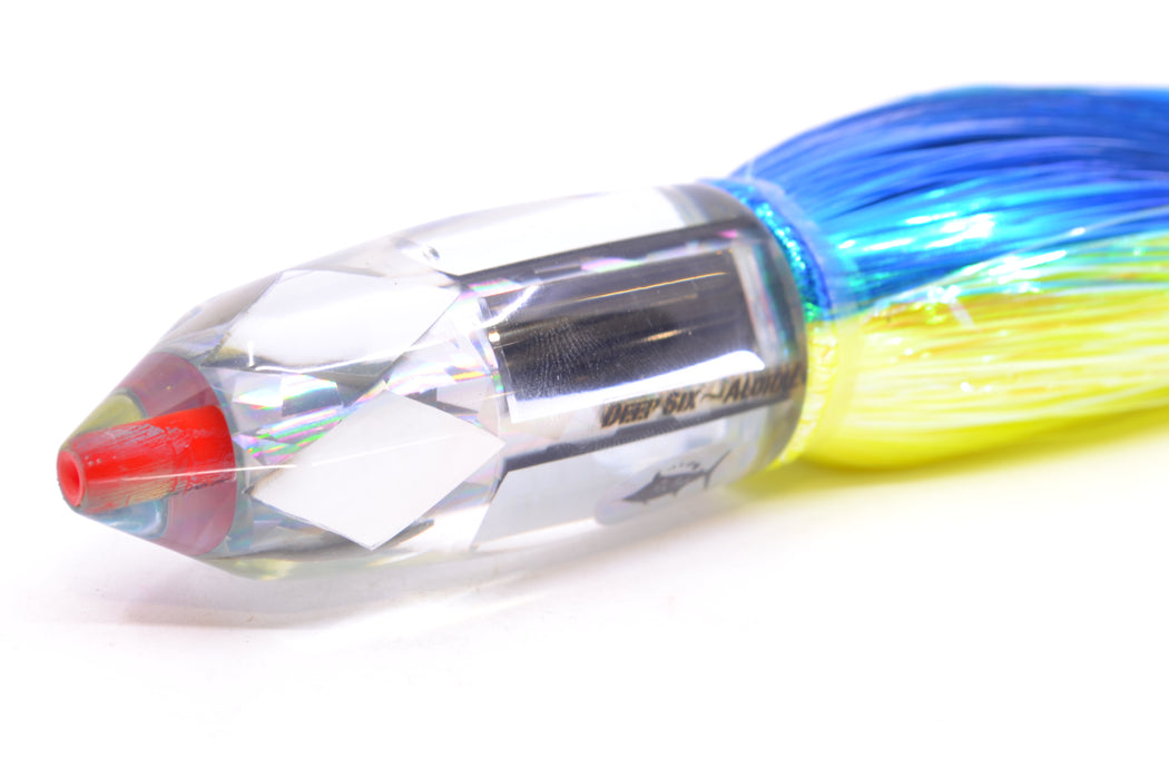 Aloha Lures Mirrored Silver Rainbow Flake Deep Six 9" 6oz Strobez Blue-Chartreuse GZE