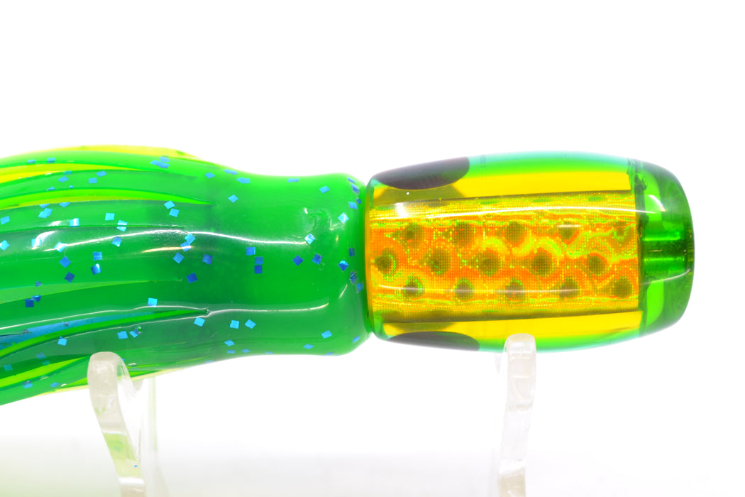 Coggin Lures Clear Mirrored Yellow-Green Back Maui Peanut 5.5" 3oz Skirted Mahi