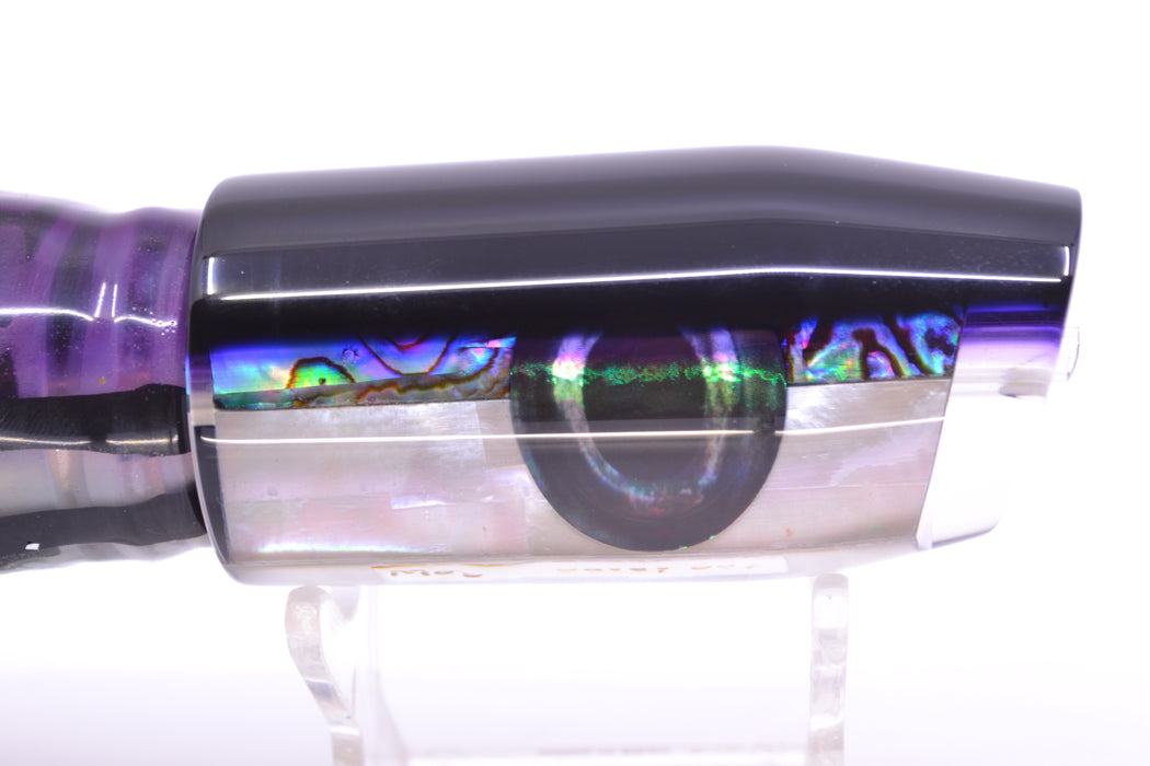 Moyes Lures Skipjack Paua-MOP Black-Purple Back Taxi Eyes Davey Boy 12" 8oz Skirted GZE