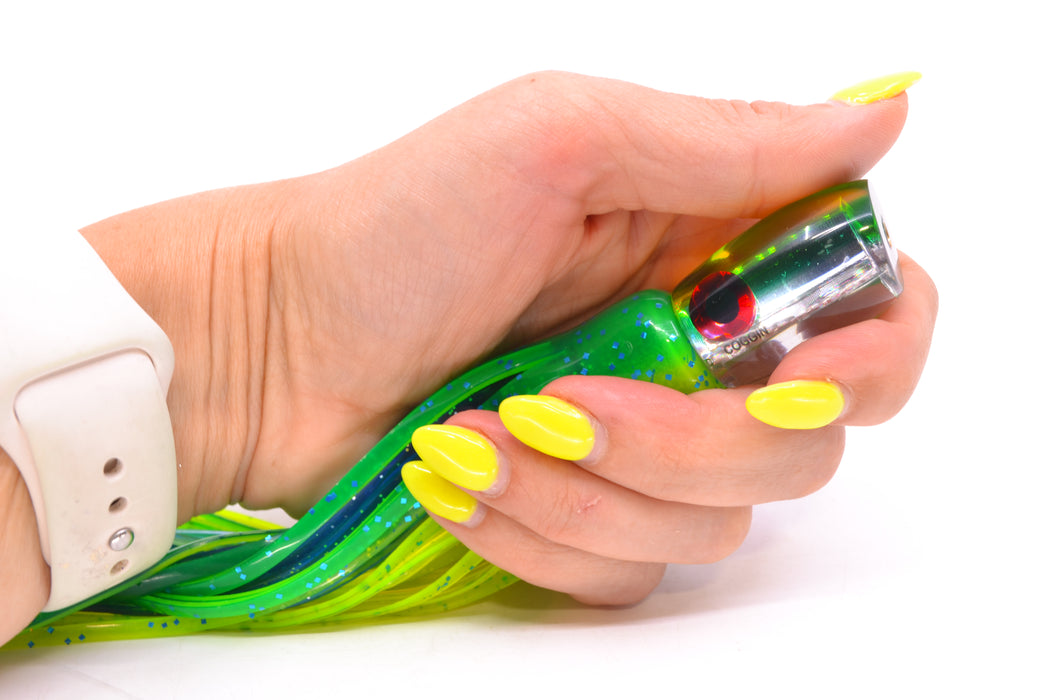 Coggin Lures Clear Mirrored Yellow-Green Back Maui Peanut 5.5" 3oz Skirted Mahi