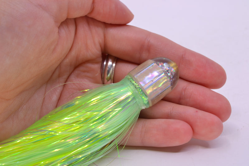 Marlin Magic White Awabi Baby AP Bullet 4.5" 1.5oz Flashabou Chartreuse/Yellow