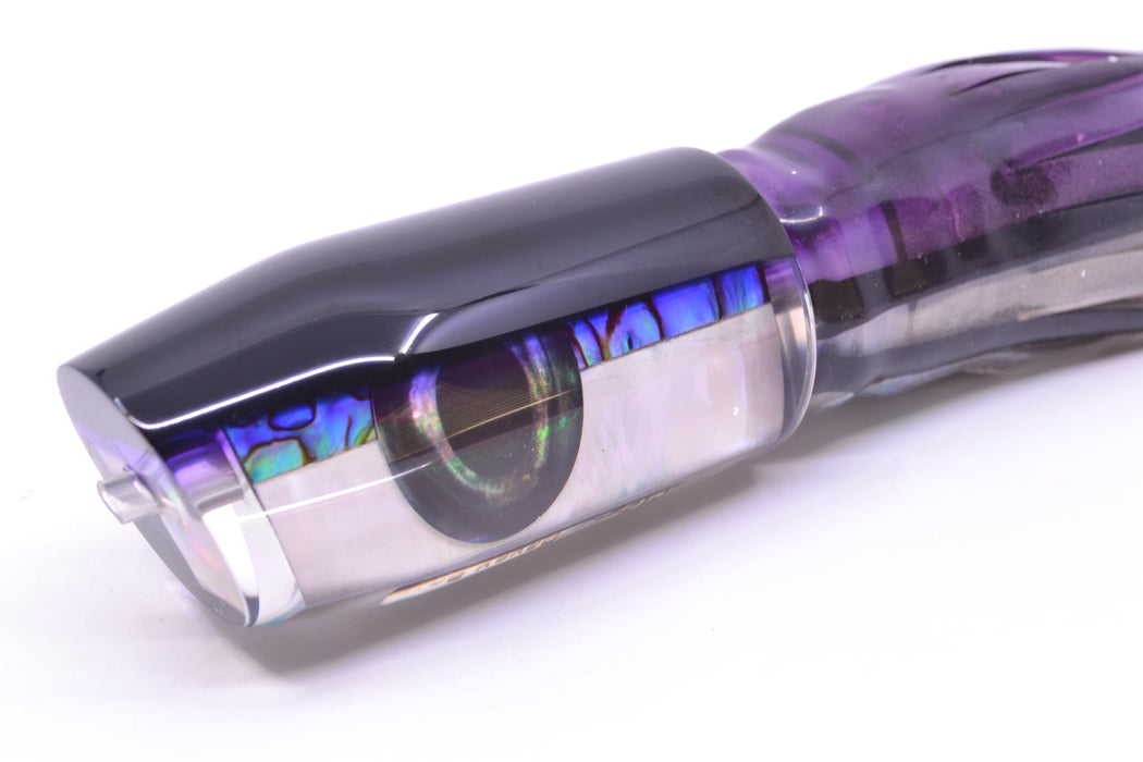 Moyes Lures Skipjack Paua-MOP Black-Purple Back Taxi Eyes Davey Boy 12" 8oz Skirted GZE