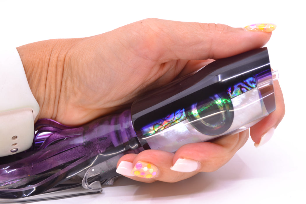 Moyes Lures Skipjack Paua-MOP Black-Purple Back Taxi Eyes Davey Boy 12" 8oz Skirted GZE