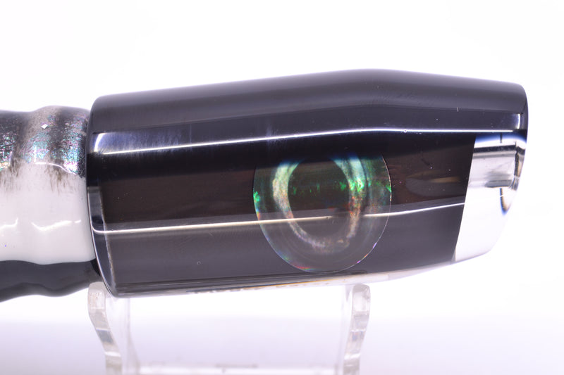 Moyes Lures Black Pearl Black Back Taxi Eyes Davey Boy 12" 8oz Skirted White Aurora