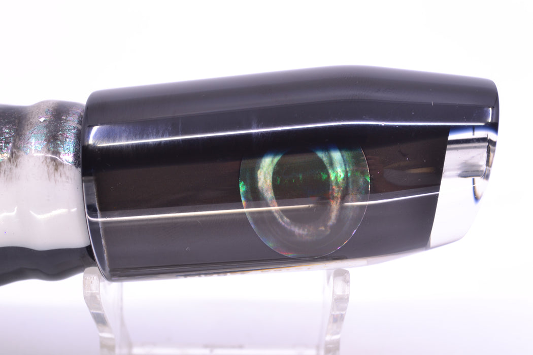 Moyes Lures Black Pearl Black Back Taxi Eyes Davey Boy 12" 8oz Skirted White Aurora GZE