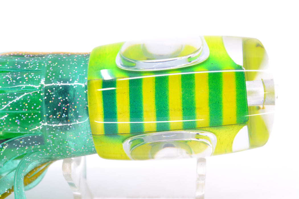Big T Lures Yellow Pearl Green Striped Back Small Zulu Impi 12" 8oz Skirted Ice Blue GZE