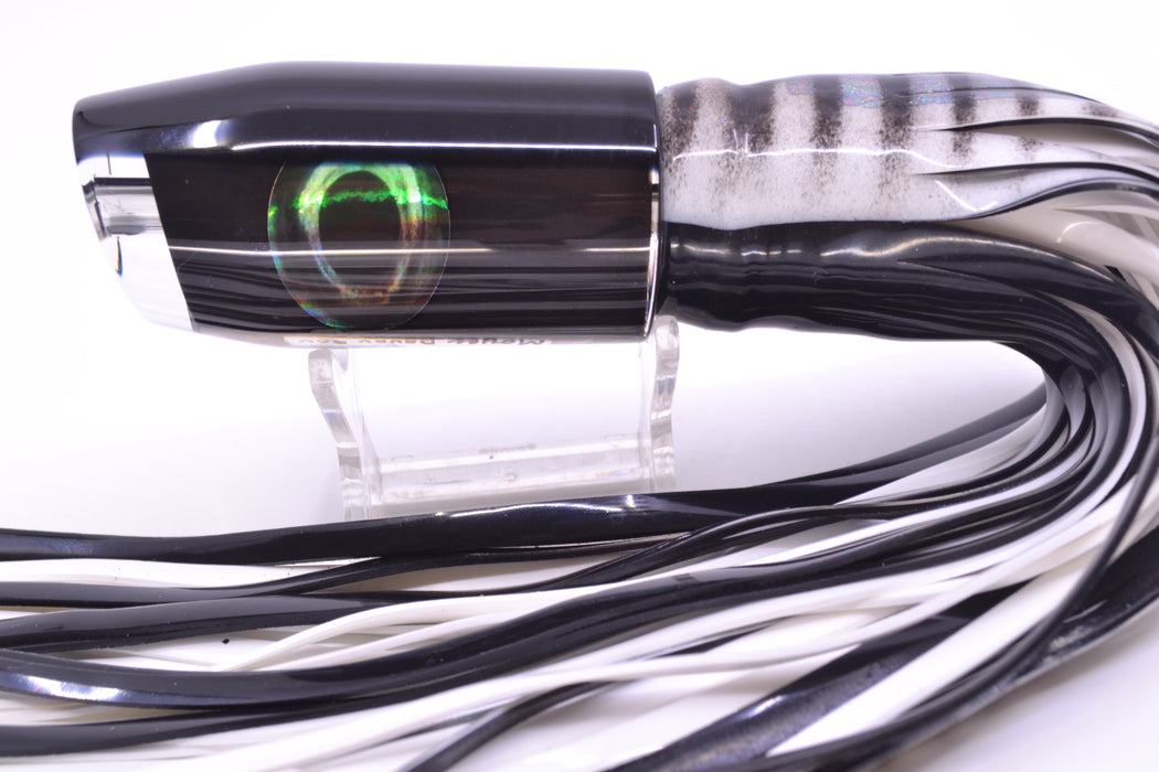 Moyes Lures Black Pearl Black Back Taxi Eyes Davey Boy 12" 8oz Skirted White Aurora GZE