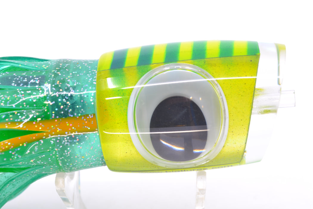Big T Lures Yellow Pearl Green Striped Back Small Zulu Impi 12" 8oz Skirted Ice Blue GZE