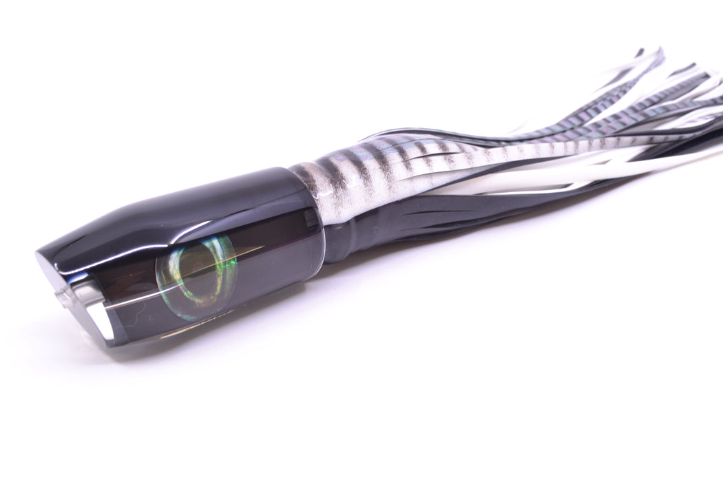 Moyes Lures Black Pearl Black Back Taxi Eyes Davey Boy 12" 8oz Skirted White Aurora GZE