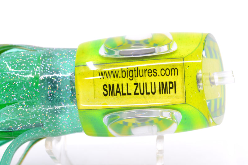 Big T Lures Yellow Pearl Green Striped Back Small Zulu Impi 12" 8oz Skirted Ice Blue