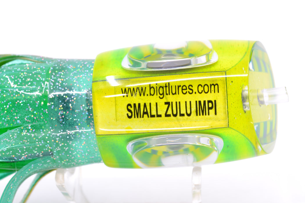 Big T Lures Yellow Pearl Green Striped Back Small Zulu Impi 12" 8oz Skirted Ice Blue GZE