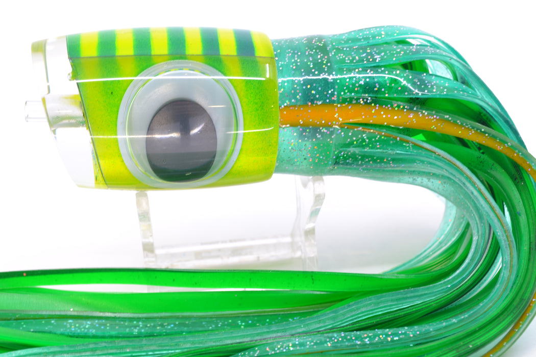 Big T Lures Yellow Pearl Green Striped Back Small Zulu Impi 12" 8oz Skirted Ice Blue GZE