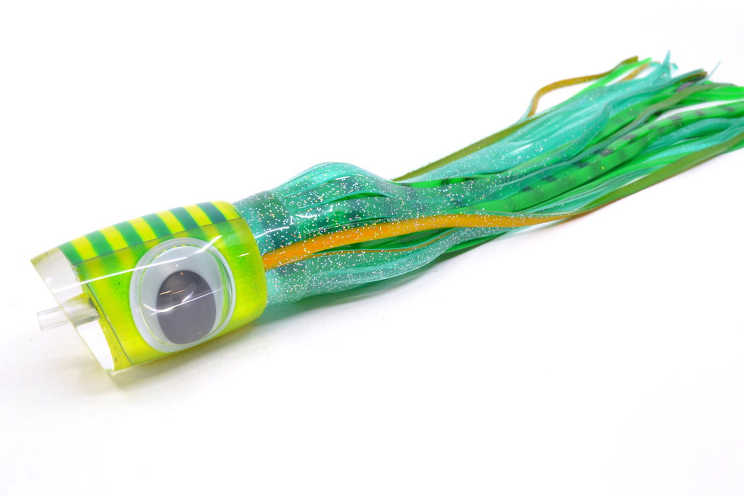 Big T Lures Yellow Pearl Green Striped Back Small Zulu Impi 12" 8oz Skirted Ice Blue GZE
