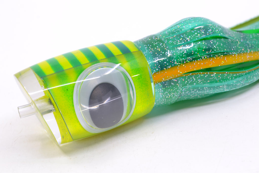 Big T Lures Yellow Pearl Green Striped Back Small Zulu Impi 12" 8oz Skirted Ice Blue GZE