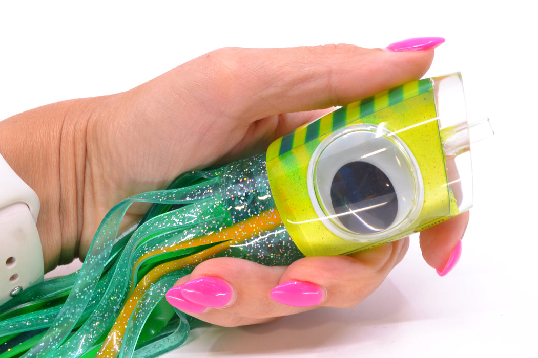 Big T Lures Yellow Pearl Green Striped Back Small Zulu Impi 12" 8oz Skirted Ice Blue GZE
