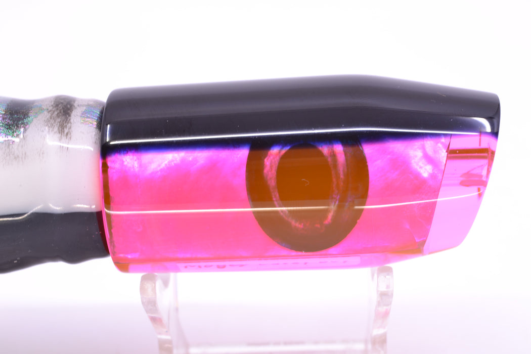Moyes Lures Pink MOP Black Back Taxi Eyes Davey Boy 12" 8oz Skirted White Aurora GZE