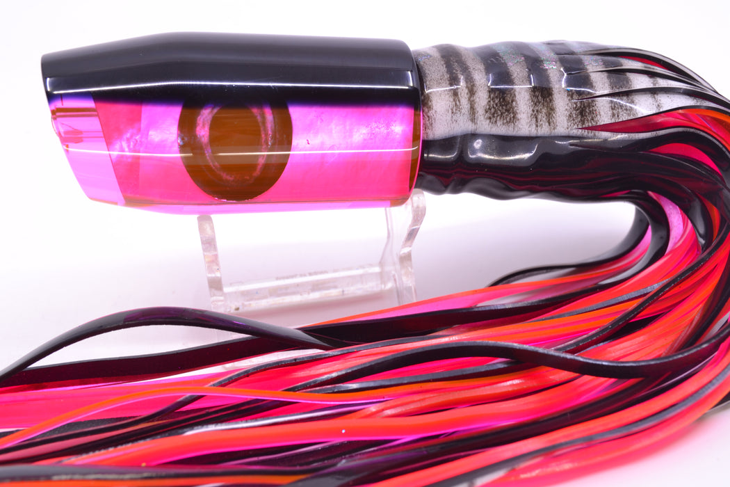 Moyes Lures Pink MOP Black Back Taxi Eyes Davey Boy 12" 8oz Skirted White Aurora GZE
