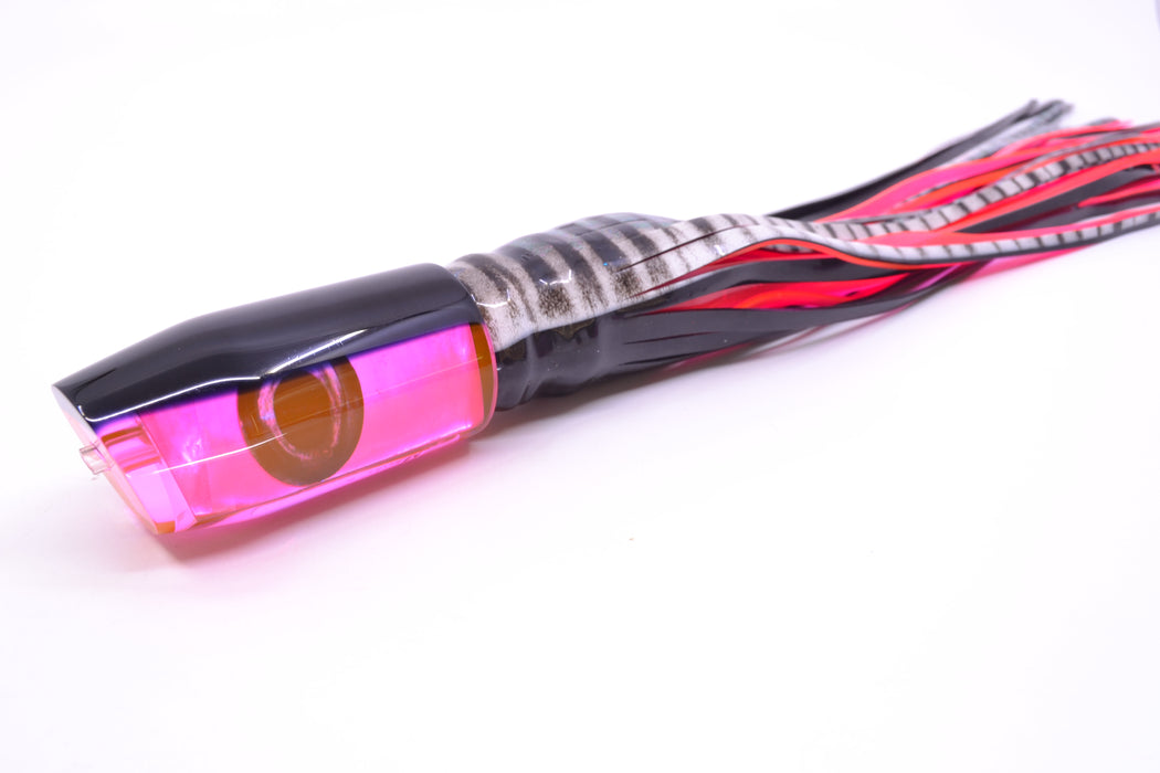 Moyes Lures Pink MOP Black Back Taxi Eyes Davey Boy 12" 8oz Skirted White Aurora GZE