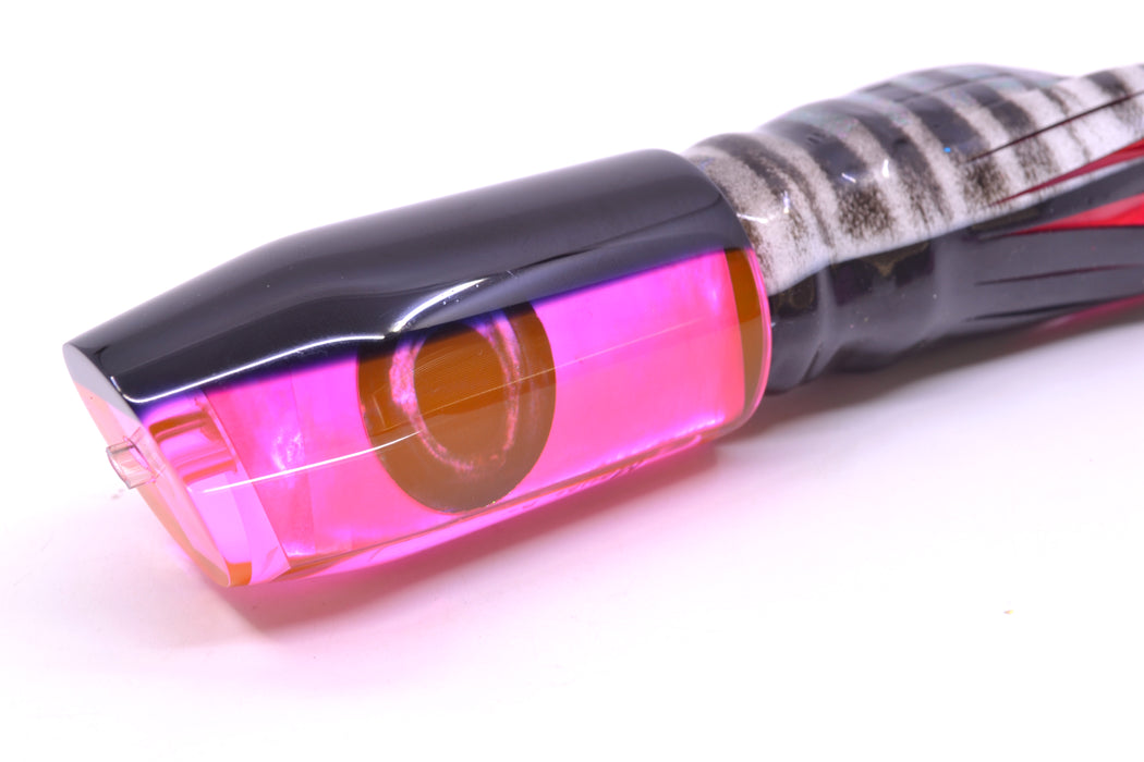 Moyes Lures Pink MOP Black Back Taxi Eyes Davey Boy 12" 8oz Skirted White Aurora GZE