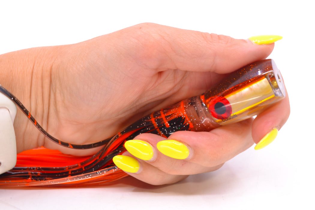 Coggin Lures Golden MOP Root Beer Back Maui Peanut 5.5" 3oz Skirted Root Beer-Petrolero