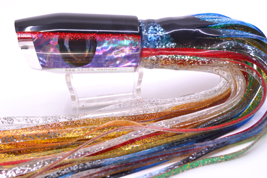 Moyes Lures Rainbow MOP Black-Red Back Taxi Eyes Davey Boy 12" 8oz Skirted Evil GZE