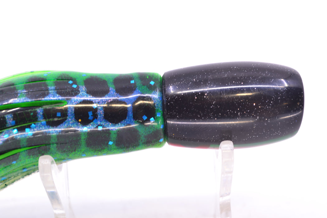 Coggin Lures Tahitian MOP Black-Green Back Maui Peanut 5.5" 3oz Skirted Black Dots-Blue Dots