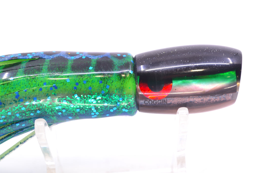 Coggin Lures Tahitian MOP Black-Green Back Maui Peanut 5.5" 3oz Skirted Black Dots-Blue Dots