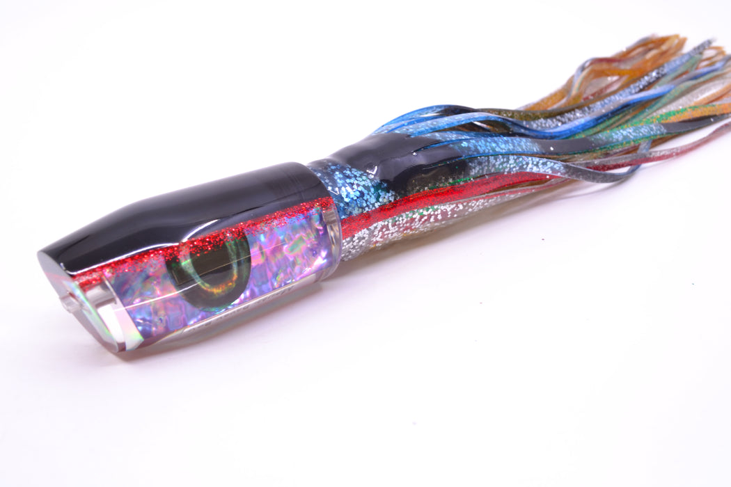 Moyes Lures Rainbow MOP Black-Red Back Taxi Eyes Davey Boy 12" 8oz Skirted Evil GZE
