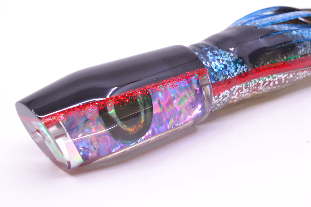 Moyes Lures Rainbow MOP Black-Red Back Taxi Eyes Davey Boy 12" 8oz Skirted Evil GZE