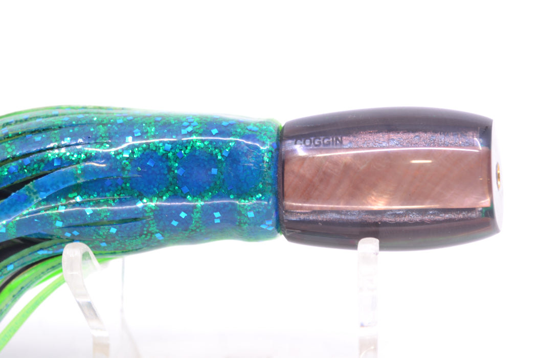 Coggin Lures Tahitian MOP Black-Green Back Maui Peanut 5.5" 3oz Skirted Black Dots-Blue Dots