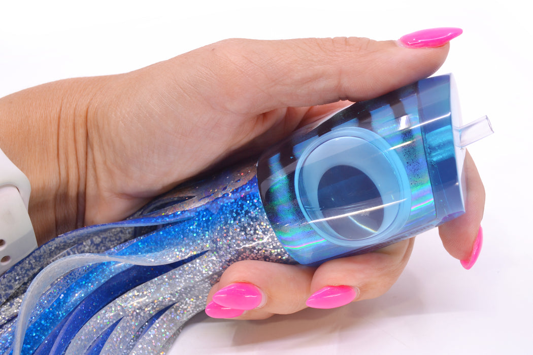 Big T Lures Ice Blue Rainbow Pearl Black Striped Back Small Zulu Impi 12" 8oz Skirted GZE
