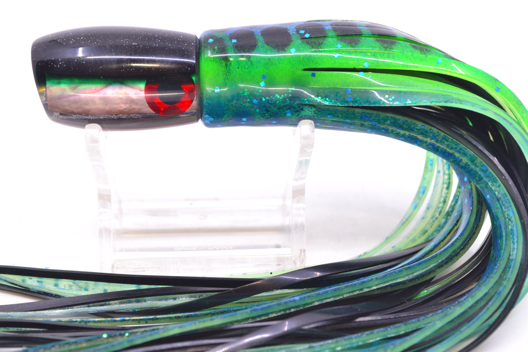 Coggin Lures Tahitian MOP Black-Green Back Maui Peanut 5.5" 3oz Skirted Black Dots-Blue Dots