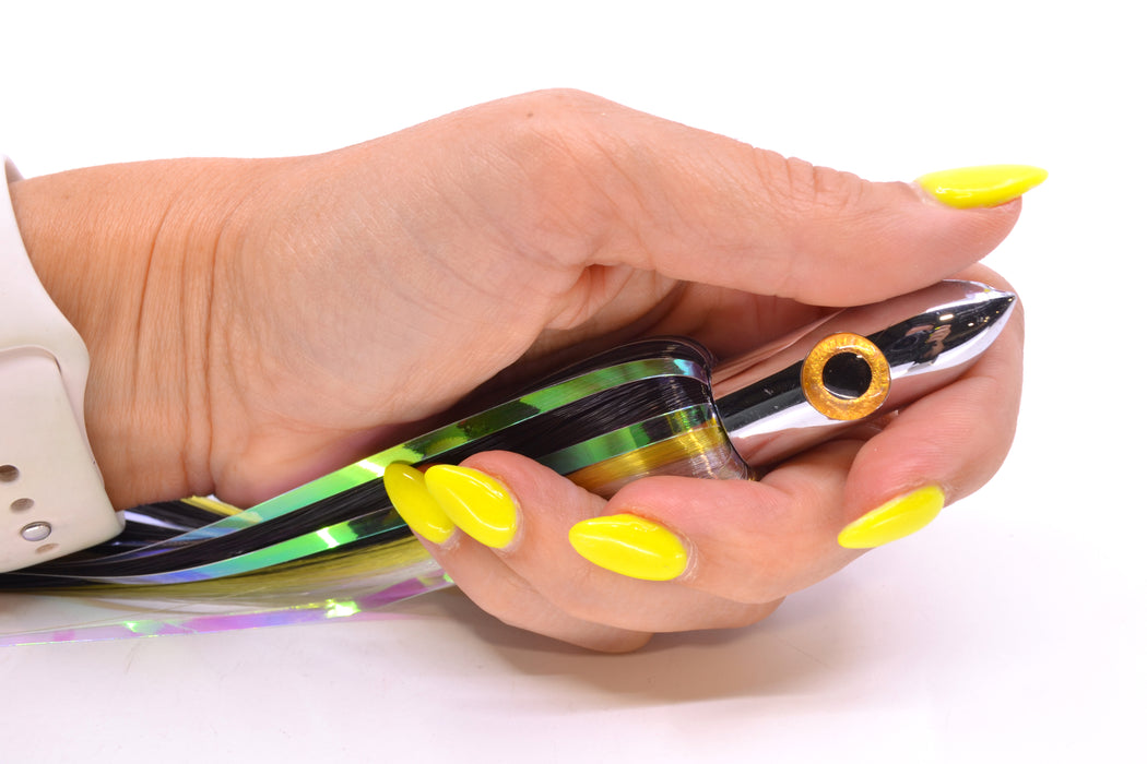 Iland Lures Black-Yellow-Crystal Flash Hair Chrome Head Jr. Ilander 6.75" 1.75oz JR450F-BK/YL/CY