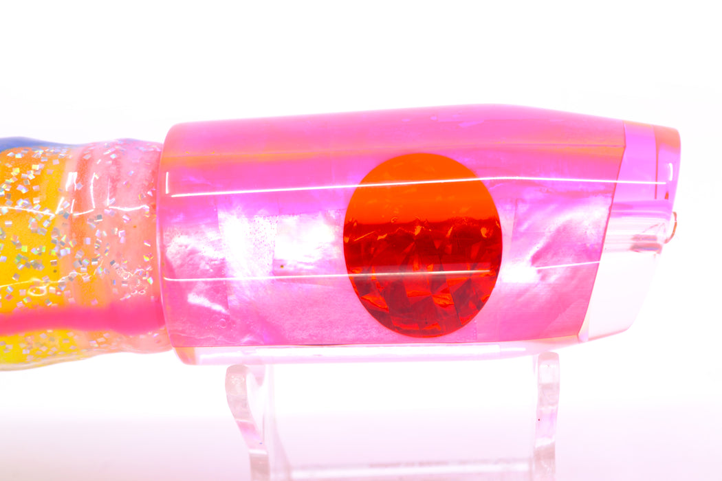Moyes Lures Pink MOP Pink Back Red Eyes Davey Boy 12" 8oz Skirted Holo-Blue Bars/Chartreuse GZE