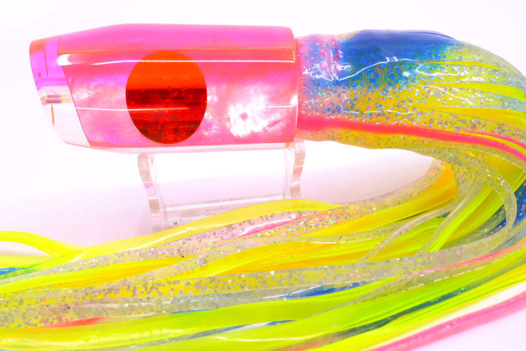 Moyes Lures Pink MOP Pink Back Red Eyes Davey Boy 12" 8oz Skirted Holo-Blue Bars/Chartreuse GZE