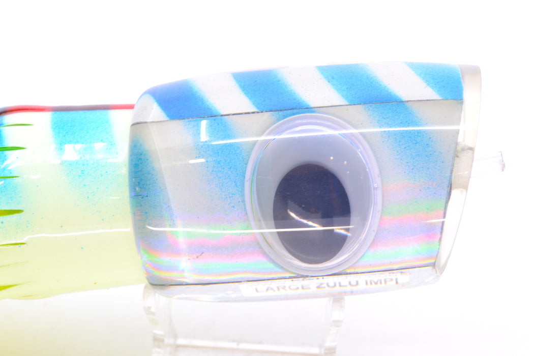 Big T Lures Silver Rainbow Pearl Blue Striped Back Large Zulu Impi 16" 14.7oz Skirted GZE