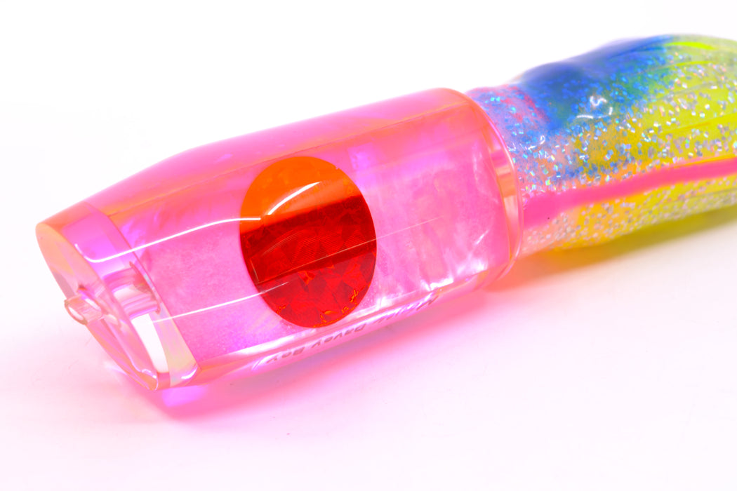 Moyes Lures Pink MOP Pink Back Red Eyes Davey Boy 12" 8oz Skirted Holo-Blue Bars/Chartreuse GZE