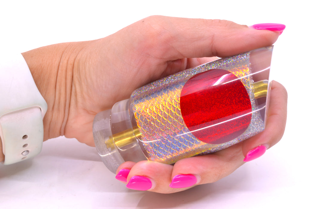 Koya Lures Ice Rainbow Scale Silver Glitter Pearl Red Eyes Straight Runner 12" 5.8oz