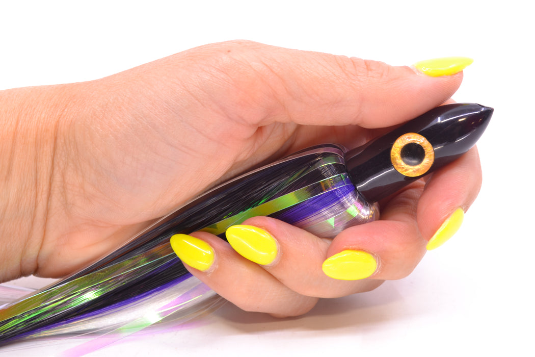 Iland Lures Black-Purple-Crystal Flash Hair Black Head Jr. Ilander 6.75" 1.75oz JR455F-BK/PL/CY