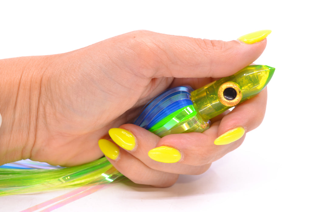 Iland Lures Blue-Green-Char Flash Hair Chartreuse Head Jr. Ilander 6.75" 1.75oz JR456F-EBL/EGR/CH