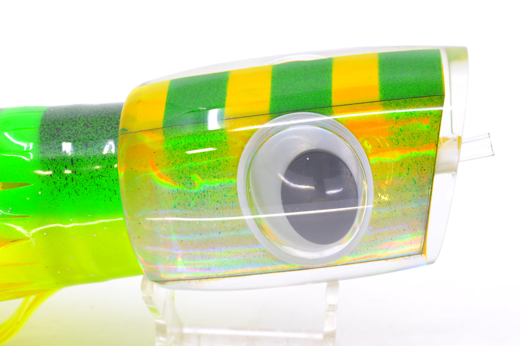 Big T Lures Silver Pearl Green-Yellow Striped Back Large Zulu Impi 16" 14.7oz Skirted GZE