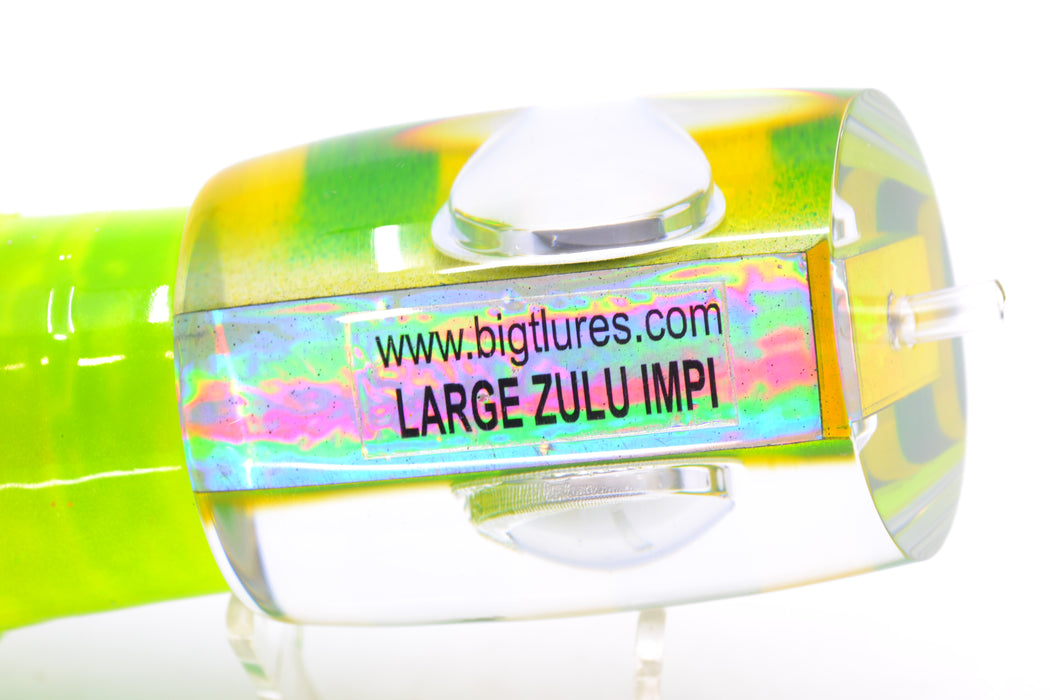 Big T Lures Silver Pearl Green-Yellow Striped Back Large Zulu Impi 16" 14.7oz Skirted GZE