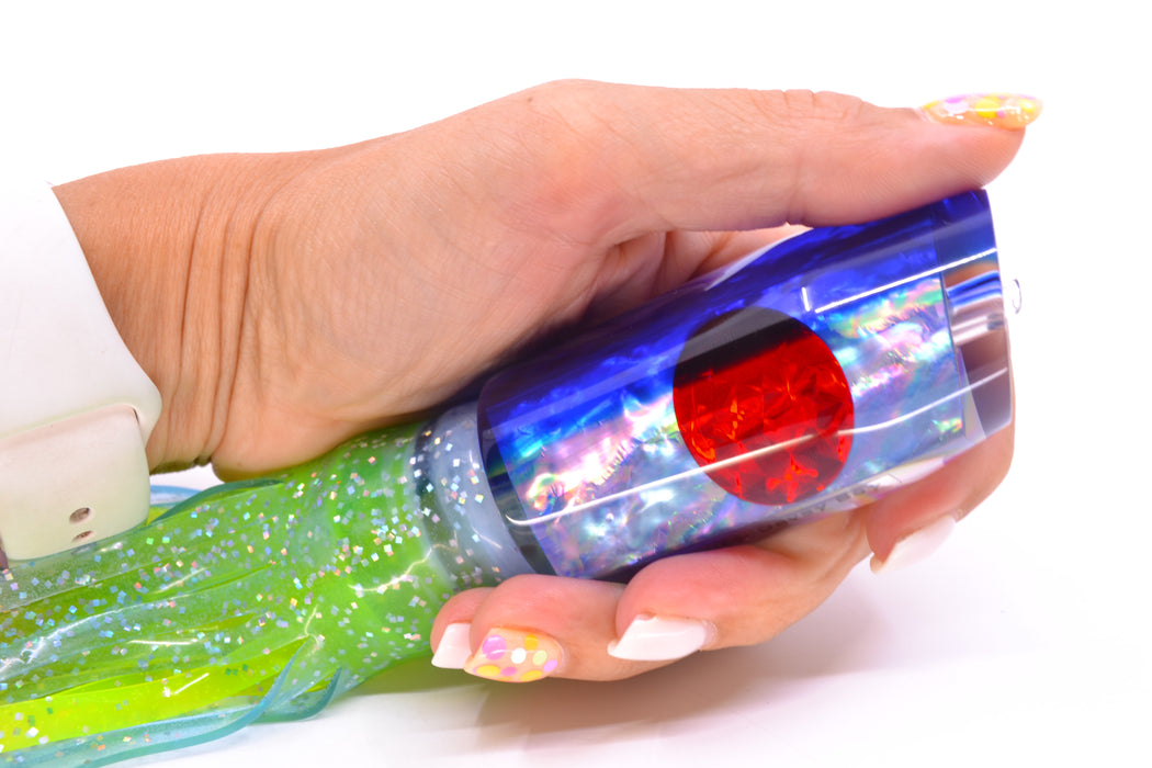 Moyes Lures Rainbow MOP Blue Back Red Eyes Davey Boy 12" 8oz Skirted Ice Blue/Rainbow GZE