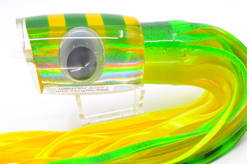 Big T Lures Silver Pearl Green-Yellow Striped Back Large Zulu Impi 16" 14.7oz Skirted GZE