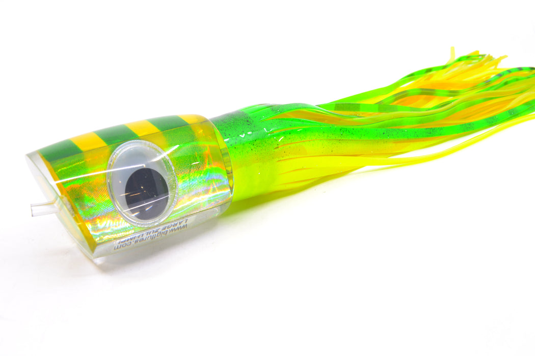 Big T Lures Silver Pearl Green-Yellow Striped Back Large Zulu Impi 16" 14.7oz Skirted GZE