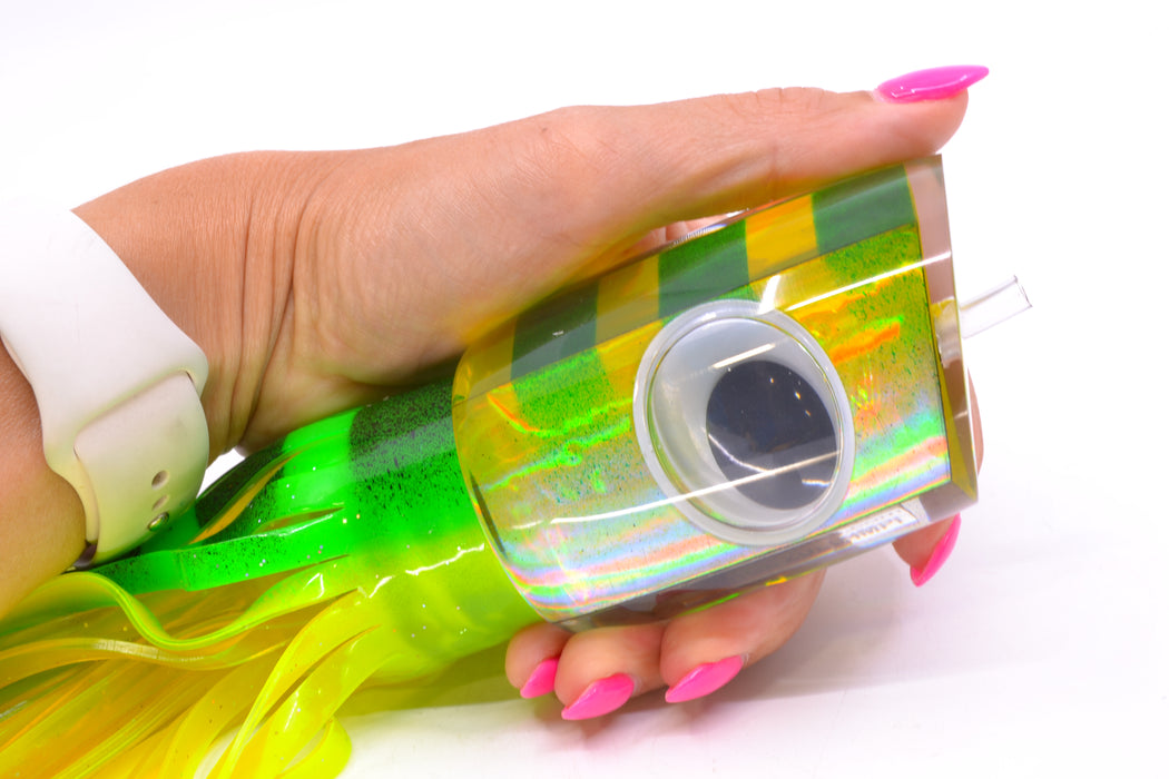 Big T Lures Silver Pearl Green-Yellow Striped Back Large Zulu Impi 16" 14.7oz Skirted GZE