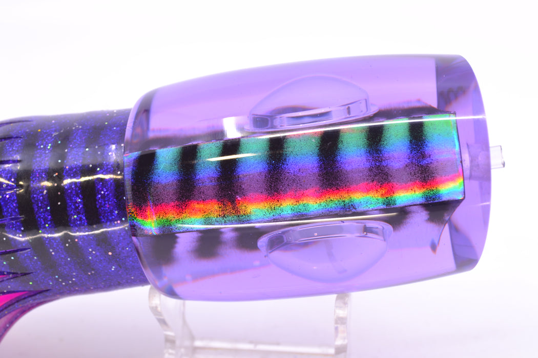 Big T Lures Purple Rainbow Pearl Black Striped Back Large Zulu Impi 16" 14.7oz Skirted GZE